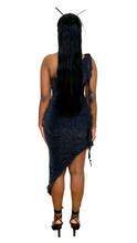 Load image into Gallery viewer, &#39;OPULENCE&#39; One Shoulder Ruched Glitter Dress
